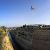 X-Fighters, Corinth Jump-Robbie Maddison, 07.04.2010, Im Bild: 28 years old Australian stunt Motocrosser Robbie Maddison jumped over the 85-metre wide Corinth Canal at height of nearly 100 metres in Greece on Tursday, 08-04-2010.Free image for editorial usage only: Photo by Joerg Mitter for Global-NewsroomNO SALES. FOR EDITORIAL USE ONLY. NOT FOR SALE FOR MARKETING OR ADVERTISING CAMPAIGNS.For more pictures, videos and TV material go towww.global-newsroom.cominfo: +43 676 9364 137 Foto: Euro-Newsroom/ sportsandnews