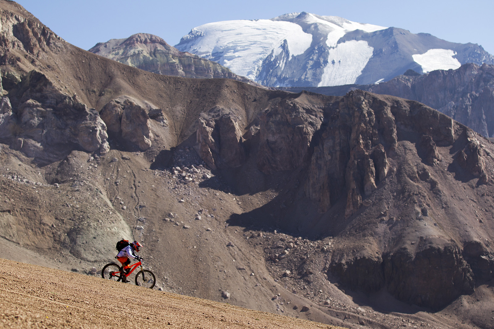 10 February 2015 - a competitor on stage 1 of Day 1 during the 2015 Andes Pacifico Enduro stage race in Santiago, Chile. Photo by Gary Perkin